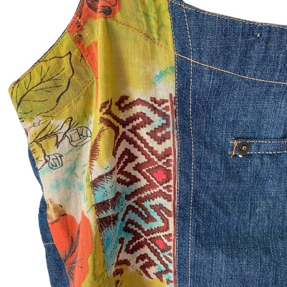 Aseesa Bohemian Festival Denim Jean Top Embellished Beaded Lace size large - Picture 5 of 8